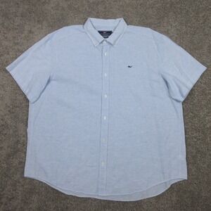 Vineyard Vines Shirt Mens 2XL Blue Striped Whale Logo Linen Blend Button Up EUC